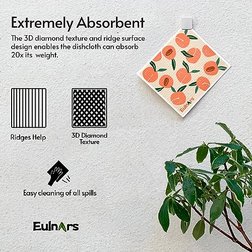 Reusable Swedish Dishcloths 8-Pack, Absorbent Cellulose Kitchen Cleaning Towels