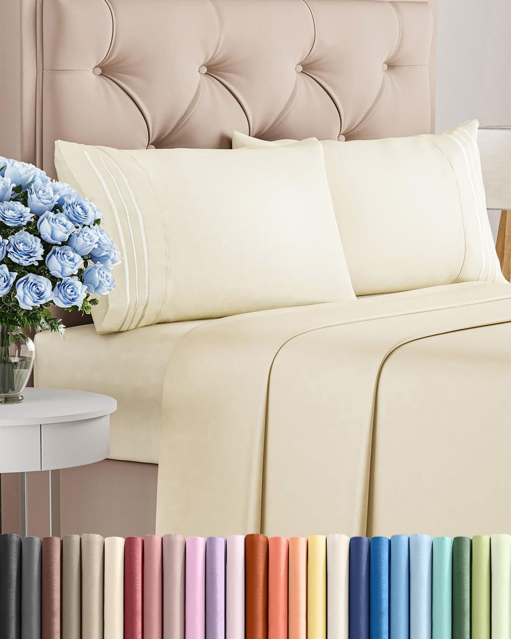 Queen Size 4-Piece Sheet Set - Comfy, Breathable & Cooling Hotel Luxury Bedding - Deep Pockets, Soft & Wrinkle-Free - Oeko-Tex Certified - Off White