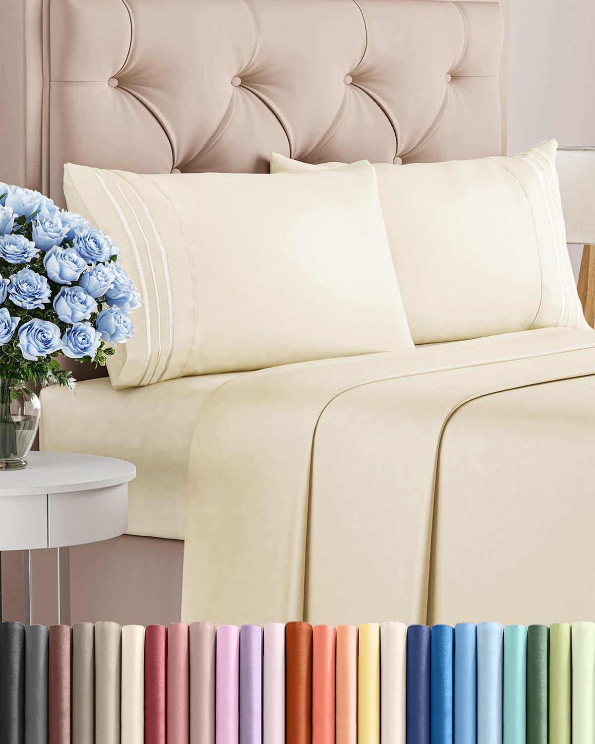 Queen Size 4-Piece Sheet Set - Comfy, Breathable & Cooling Hotel Luxury Bedding - Deep Pockets, Soft & Wrinkle-Free - Oeko-Tex Certified - Off White