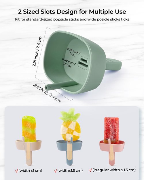 4Pack Drip-Free Silicone Popsicle Holders, AODISTUCE Popsicle Holder with Straw | with 2 Slots Fit Standard & Wide sized sticks Drip Free Popsicle Stick Holder Popsicle Drip Catcher