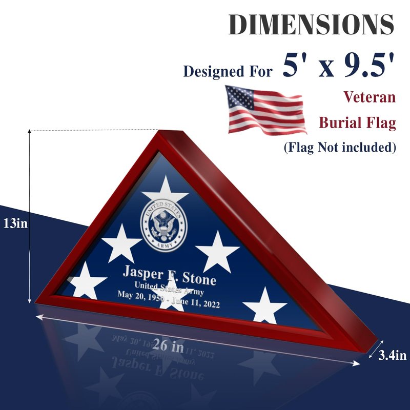 ELEDUME DIY Flag Display Case for 5*9.5’ Folded Burial Flag, Tempered Glass Front Military Shadow Box, Solid Wood Memorial Flag Frame Display case for American Veteran, Custom Letters and Logos