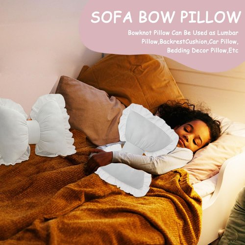 QUSLIMY Bow Pillow Bow Shaped Pillow Decorative, Soft Bowknot Throw Pillow Sofa Lumbar Pillow Car Backrest Cushion,Novelty Bow Pillow Plush Cushion Home & Car Decoration (White)