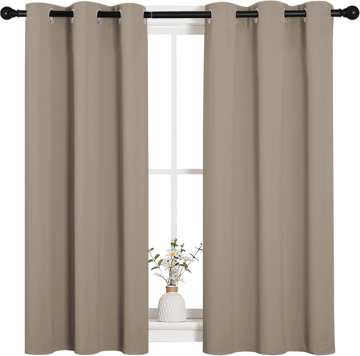 NICETOWN Blackout Curtain Panels - Thermal Insulated Draperies | Solid Grommet Design, Taupe, 34x45 Inch (1 Pair)