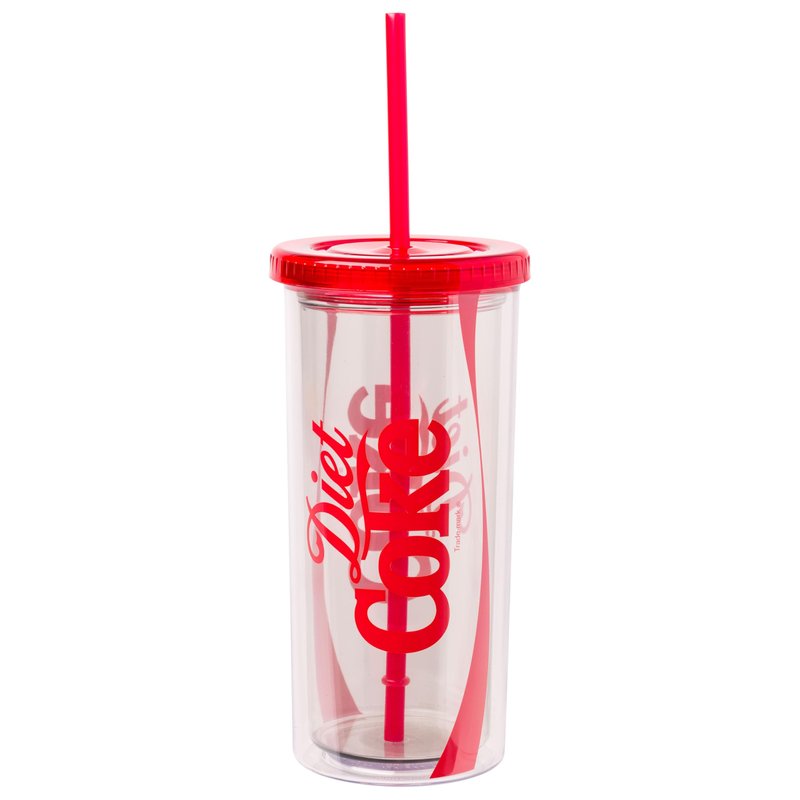 Silver Buffalo Coca Cola Diet Coke Plastic Tall Cold Cup with Lid and Straw, 20 Ounces