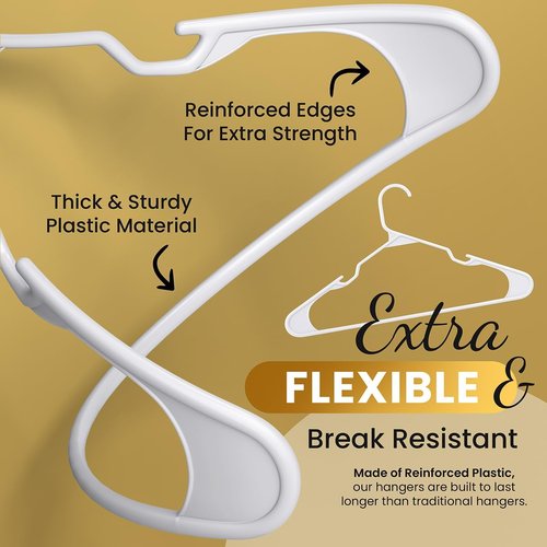 Modern Space 100-Pack Adult Plastic Hangers - Sturdy & Durable Design for Shirts, Pants, Coats, & More - White