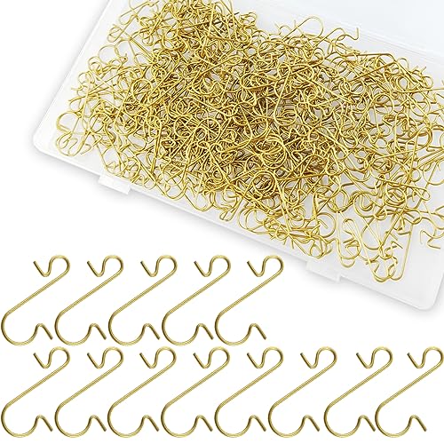 Christmas Ornament Hooks 300 Pack - Gold Metal Hangers for Tree Decorations