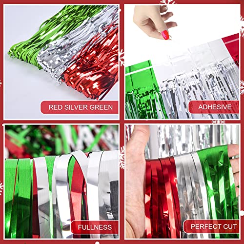 LOLStar 3 Pack Christmas Foil Fringe Curtains 3.3x6.6 ft Red Silver Green Holiday Party Decor