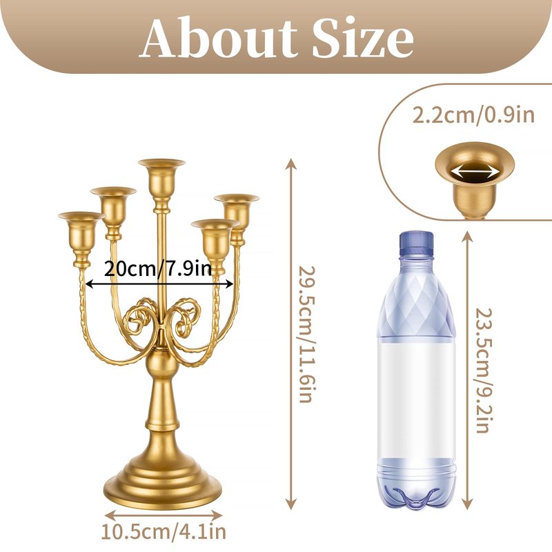Sziqiqi Candelabra Candle Holder Gold Set of 6-5-arm Metal Candlestick Holders for Taper Candles for Centerpieces Table Wedding Christmas Fireplace Decor Birthday