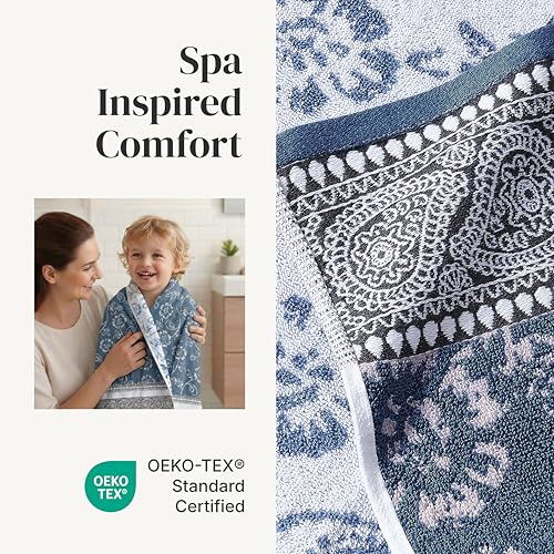 Modern Threads 6-Piece 100% Cotton Bath Towel Set - Navy Floral