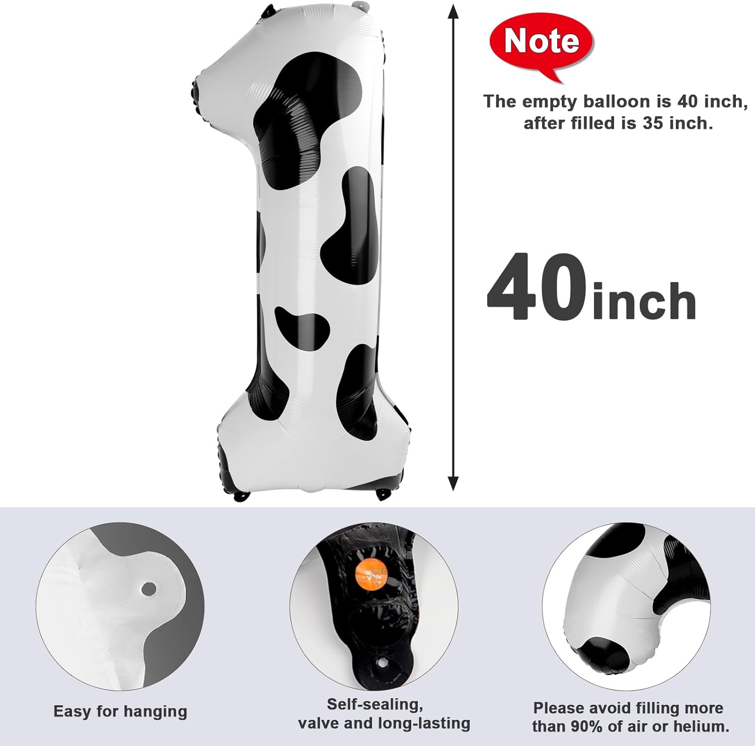 Skiennix Number Balloons - 40 Inch One Balloon for 1st Birthday Party | White & Black Decor