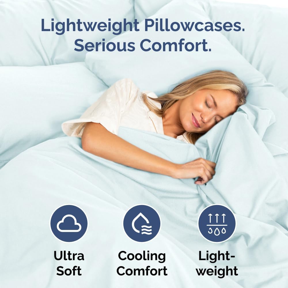 Queen Pillow Cases by [Brand Name] - Ultra Soft Hotel Quality - Wrinkle Free, Stain Resistant - 10 Piece Set in Ice Blue