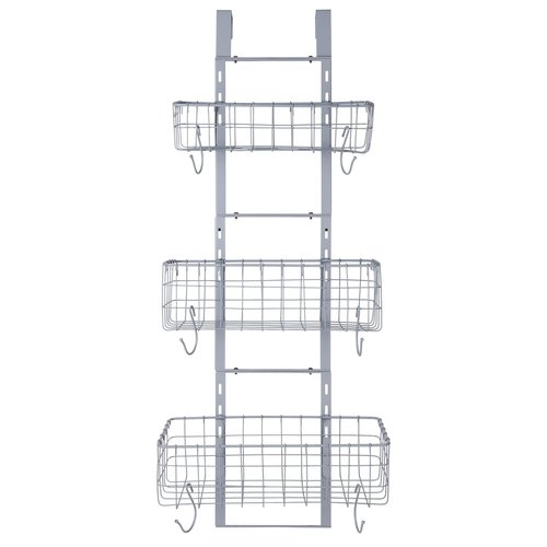HUIFAHUO Detachable 3-Basket Over The Door Organizer, Heavy Duty Iron Hanging Shelf Door Back Storage Organizer Rack for Kitchen, Bathroom (Grey).