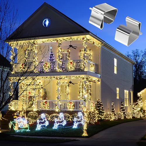 Cangrace 50 Pcs Gutter Light Clips Metal Hooks for Outdoor Christmas Lights – Drain Clip Hangers