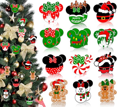 Mouse Christmas Ornaments Hanging Decorations – 24 Pcs Double-Sided Tree Ornaments