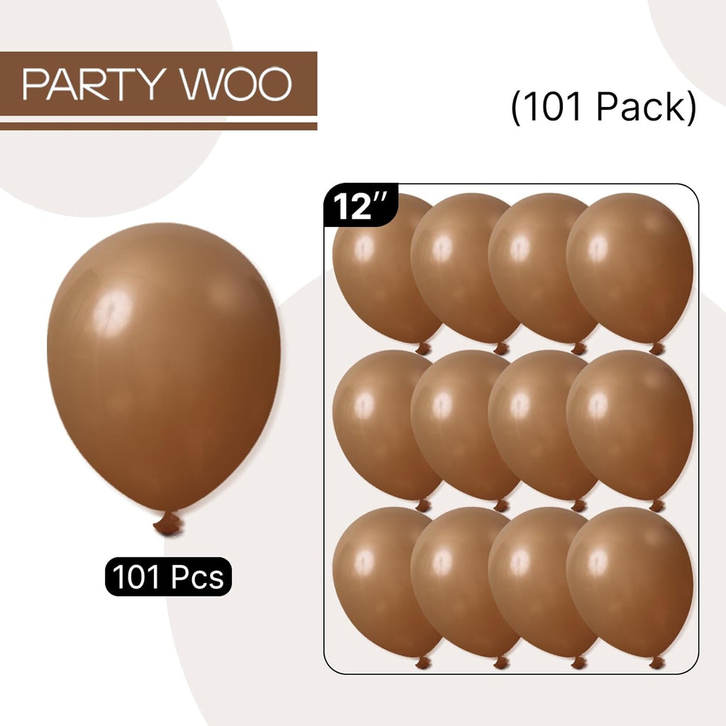 PartyWoo Brown Balloons - 101 Pcs 12 Inch Boho Neutral Coffee Tan Latex for Weddings & Celebrations