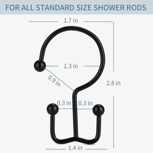 Goowin Shower Curtain Hooks - 12 Durable Rust-Proof Black Rings for Easy Glide Installation