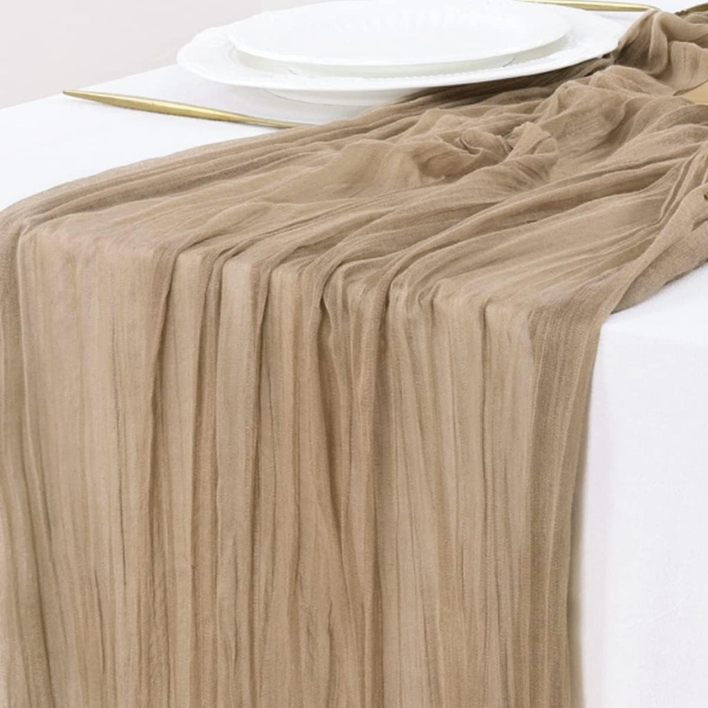 Socomi Cheesecloth Table Runner - 15pcs Nude Brown Boho Rustic 120 Inch for Weddings & Events