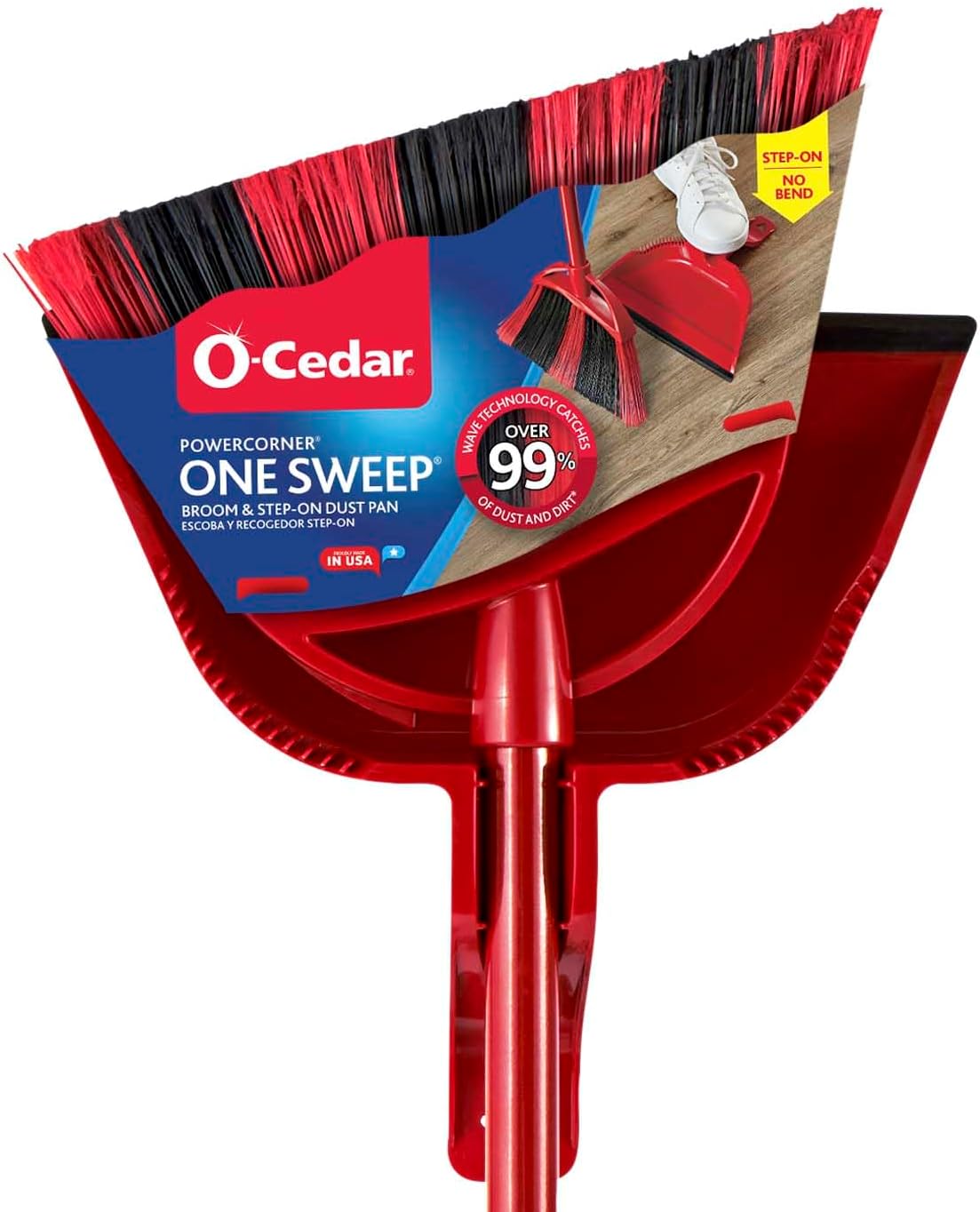 O-Cedar One Sweep Broom - Lightweight Step-On Dustpan for Effortless Pet Hair Removal | Quiet Cleaning Tool