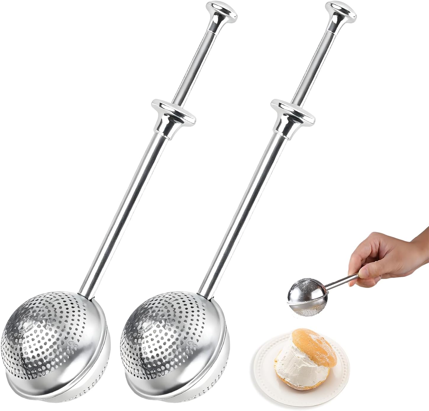 Skiennix Flour Duster - Stainless Steel Powder Sugar Shaker & Sifter | 2-Pack Baking Essential