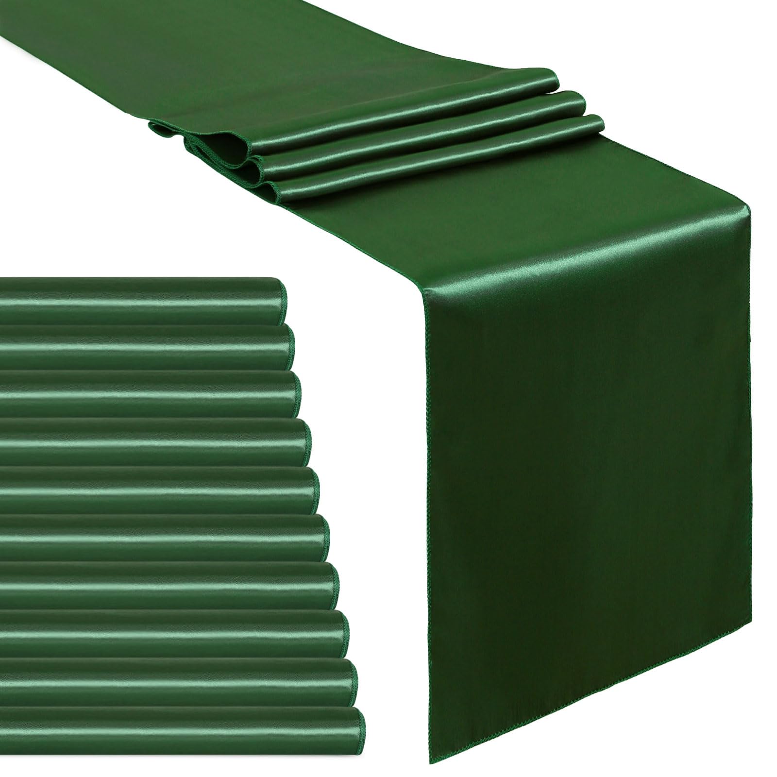 B-COOL Set of 10 Satin Table Runner Forest Green 12x108 inch Smooth Silky St. Patrick's Day Table Runner for Wedding Brithday Reception Party Banquet Decoration
