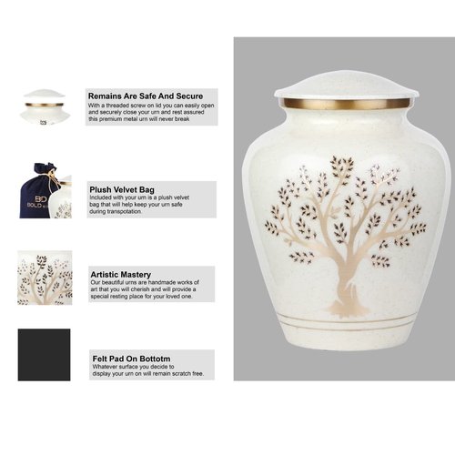 Tree of Life Large Cremation Urn for Human Ashes | 200 Cubic Inches | Decorative Urn for Ashes Adult Female & Male, Funeral Urns - Pearl Marble