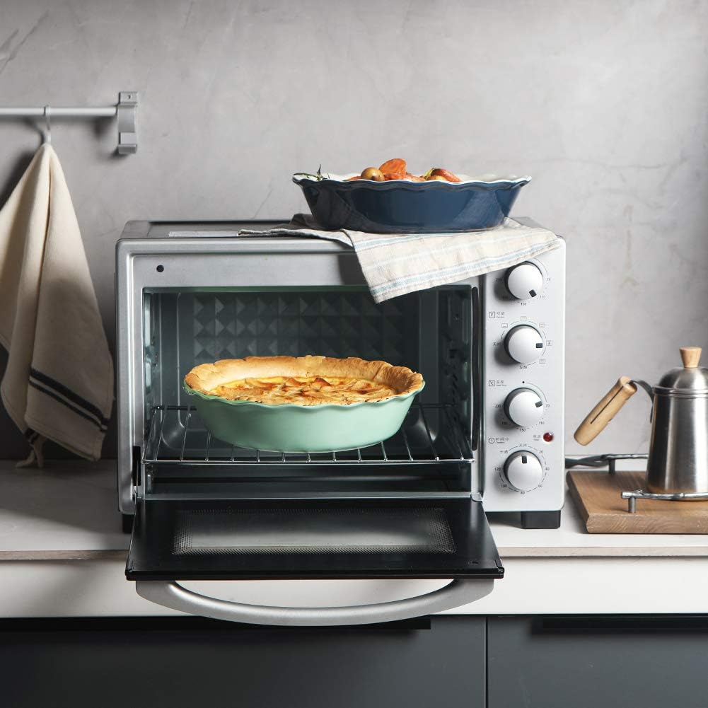 Sweejar Ceramic Pie Pan - 10 Inch Non-Stick Baking Dish with Soft Wave Edge | Green Color for Pies