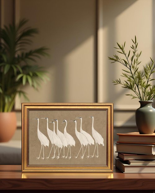 InSimSea Gold Framed Canvas Prints - Vintage Crane Wall Art for Bathroom & Living Room | 12x16 Inch