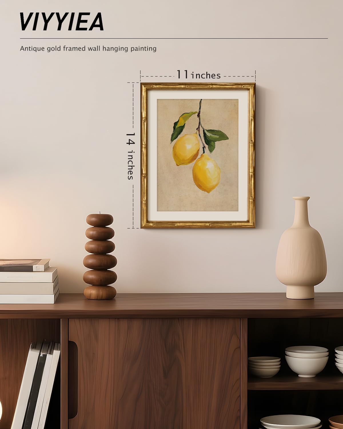 VIYYIEA Bamboo Detail Design Wall Art - Vintage Gold Framed Canvas Print for Living Room | 11 x 14 Inch