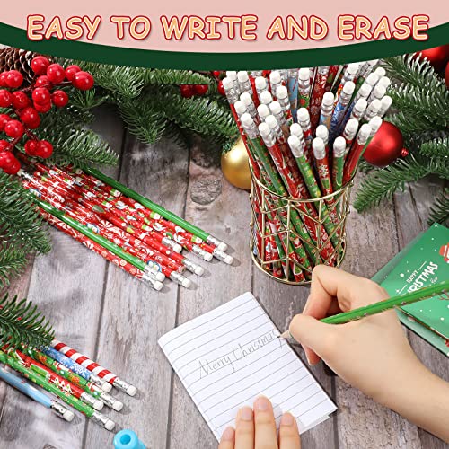 Christmas Pencils Set - 360 Assorted Holiday Wooden Stationery with Erasers - Variation 1