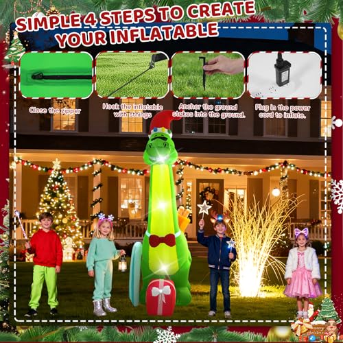 13FT Dinosaur and Santa Surfing Outdoor Inflatable Christmas Decoration with LED Lights, Suitable for Yard and Lawn