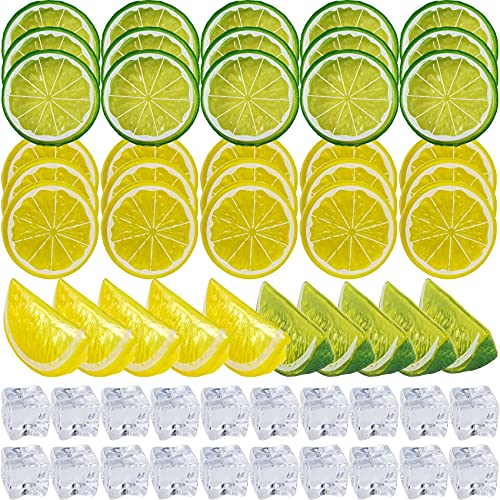60PCS Artificial Lemon Slices and Fake Ice Cubes for Decor