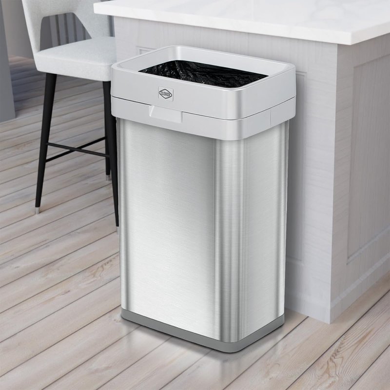 Clorox 13 Gallon Trash Can - 50L Slim Open Top Garbage Bin for Commercial Spaces, Kitchen, Office - Narrow Rectangular Stainless Steel Body with Hinged Rim Protection