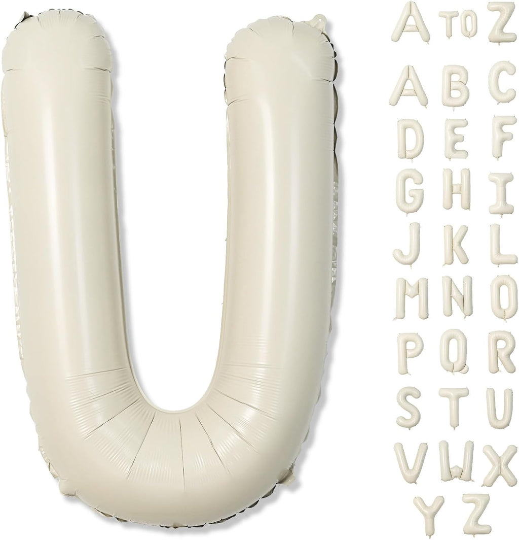 Big Letters Balloon U - 40 Inch Cream White Sand Helium Mylar Alphabet for Custom Name Decor | Perfect for Birthday Parties & Baby Showers