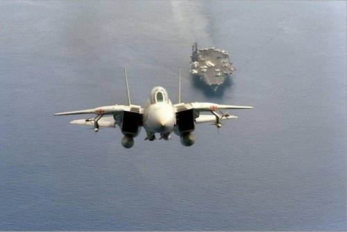 ART.COM Stretched Canvas Print F-14 Tomcat Fighter after Takes Off from USS America, 1984, 18" x 12"
