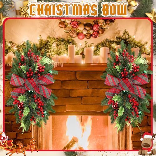 Lyrow 4-Pack Christmas Stairway Swags 24 Inch Holiday Decor Red Green