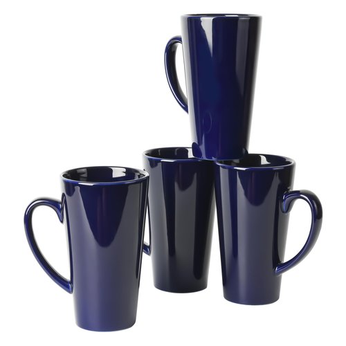BYCNZB 16oz Funnel Ceramic Tall Coffee Mugs for Coffee, Tea, Cocoa, Latte, Milk set of 4(Cobalto)