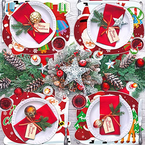 Christmas Santa Claus Plastic Placemats Set of 6, Waterproof Holiday Table Mats