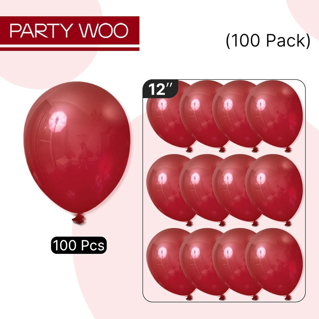 PartyWoo Burgundy Balloons - 100pcs 12 Inch Dark Chestnut Red for Graduation & Birthday Decor