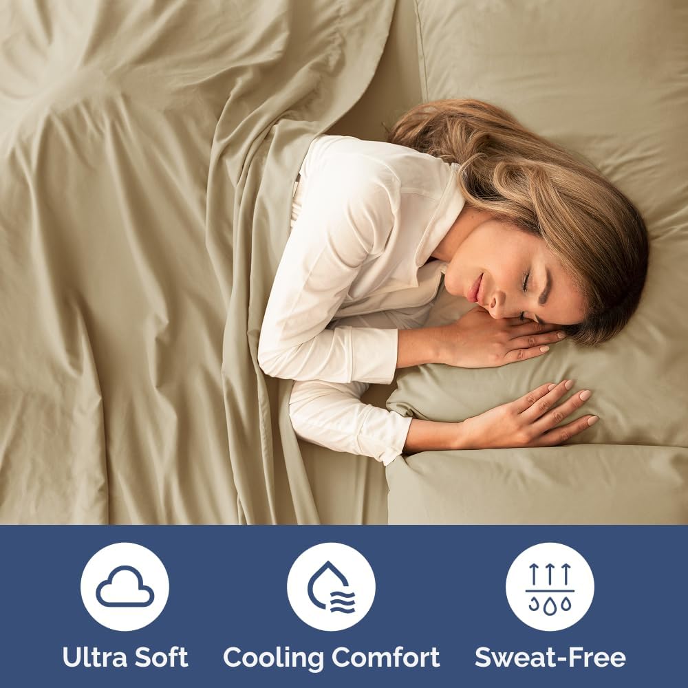 Skiennix Twin XL Sheet Set - Comfy Cooling Bed Sheets with Deep Pockets - Ultra-Soft & Wrinkle-Free - Beige