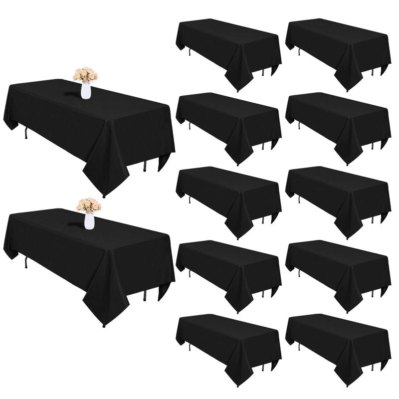 Heneger 12 Pack Black Tablecloths 60 x 126 Inch Rectangular Table Cloths for Rectangle Tables 8ft, Wrinkle Resistant Black Table Cloth Washable Polyester Fabric for Buffet Wedding Party Banquet