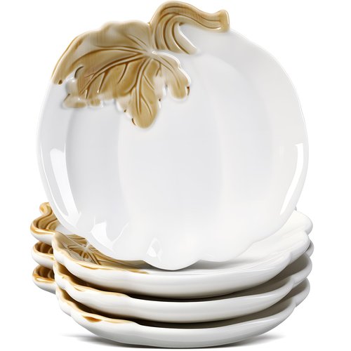 FillTouch 4 Pcs 5.91'' Ceramic Pumpkin Plates Fall Thanksgiving Candy Dishes Platters Harvest Serving Bowl for Thanksgiving Halloween Autumn Party Supplies Dinnerware