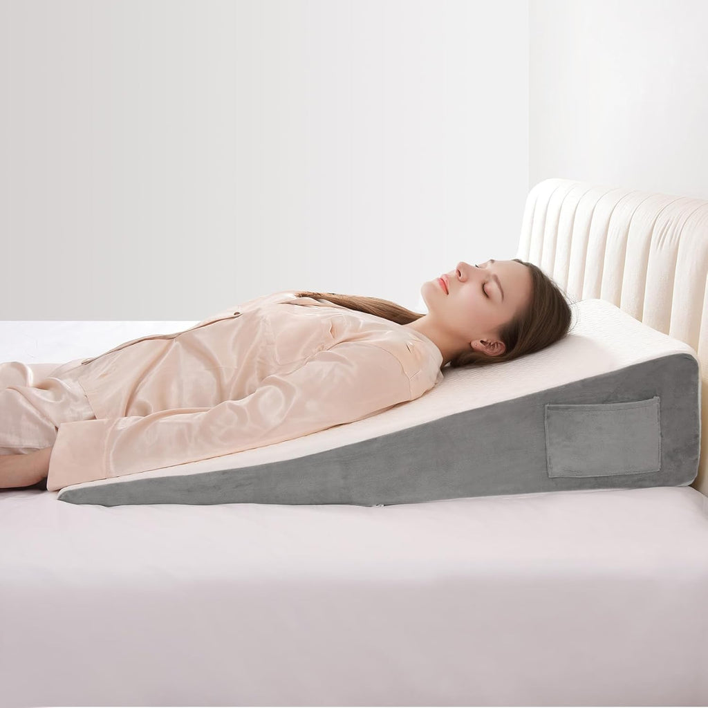 Vekkia Extra-Long Wedge Pillow - Back & Arm Support for Post-Surgery Relief | 34" White, Washable Cover