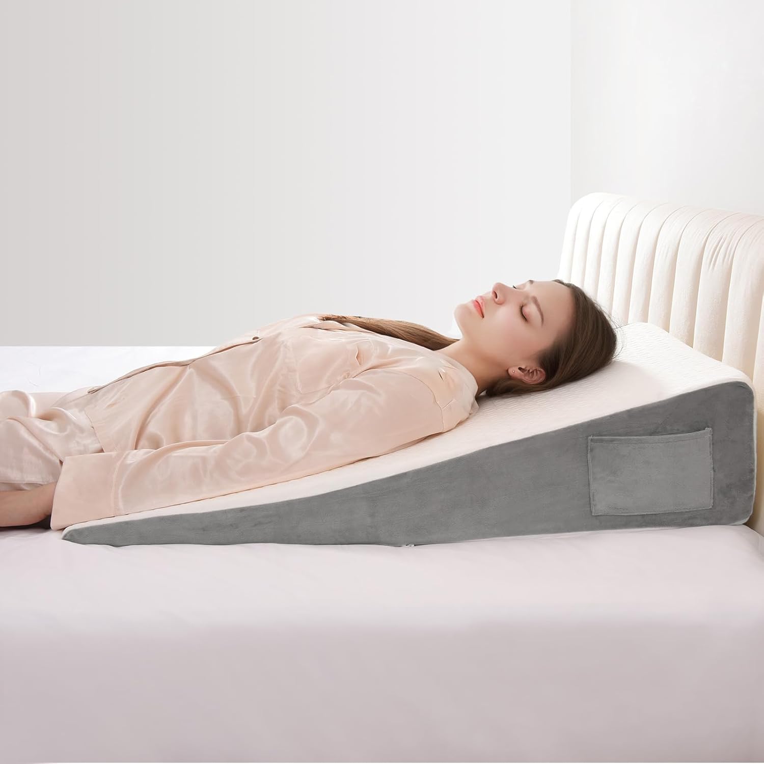 Vekkia Extra-Long Wedge Pillow - Back & Arm Support for Post-Surgery Relief | 34" White, Washable Cover