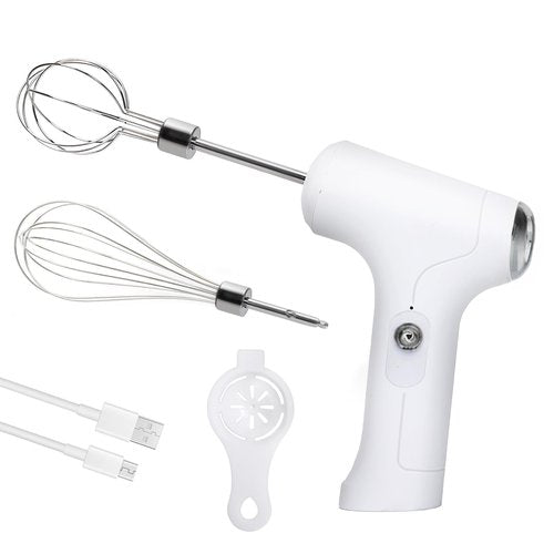 CHIDOYII Cordless Hand Mixer, Handheld Electric Whisk with 3 Speed Modes, Hand Held Egg Beater with 2 Detachable Stir Whisks (White Silver)