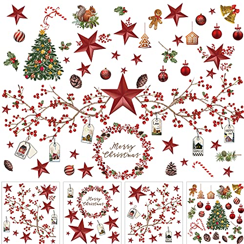 Tenare Christmas Stars and Berries Peel & Stick Wall Decals - 4 Sheets