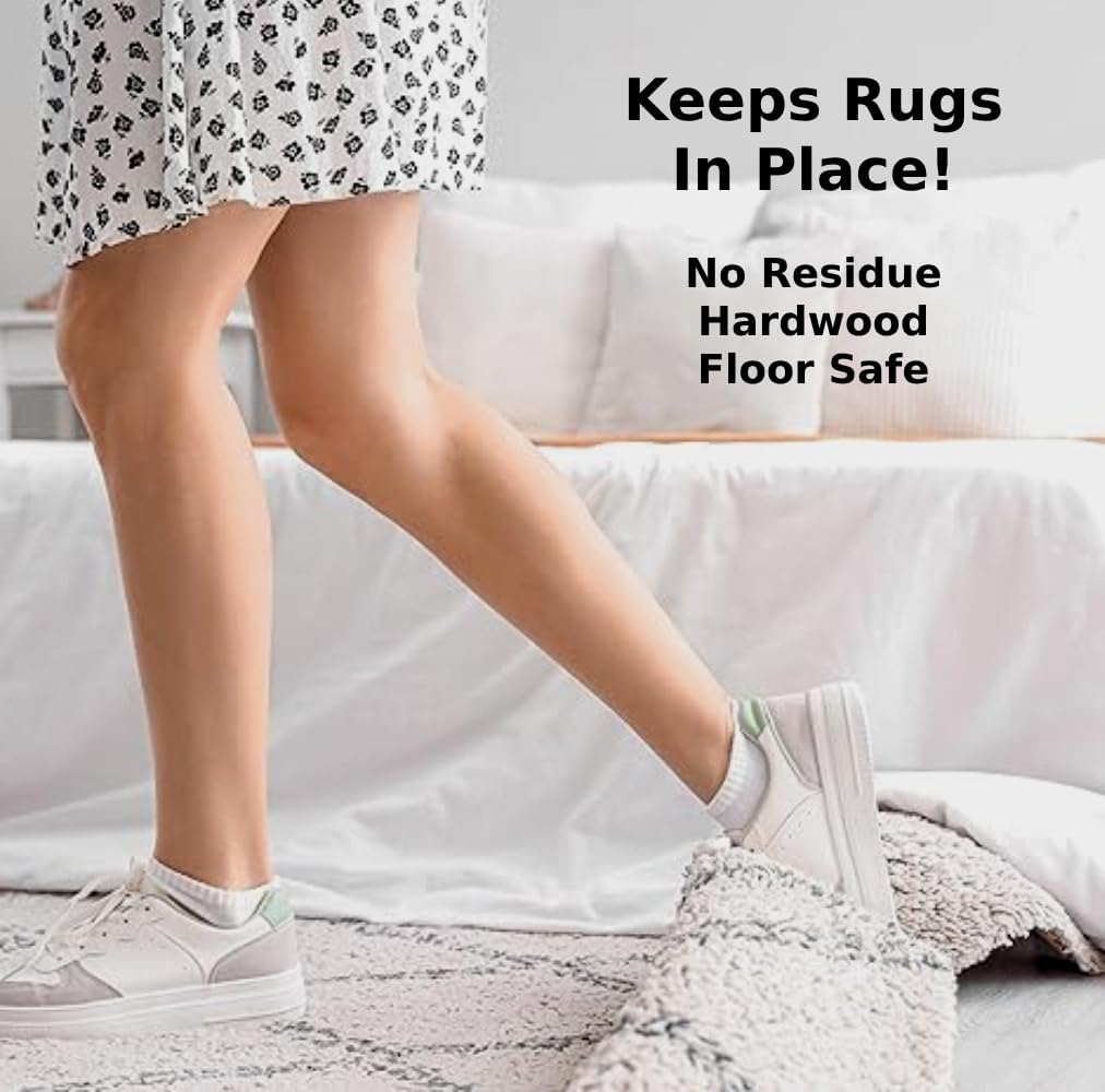 Skiennix Rug Tape - No Damage Grip for Hardwood & Cement Floors | 12 Pcs Non-Slip Pad for Home & Classroom
