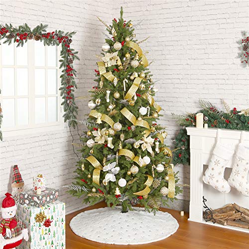 White Plush Christmas Tree Skirt 30 Inch with Silver Sequin Snowflakes