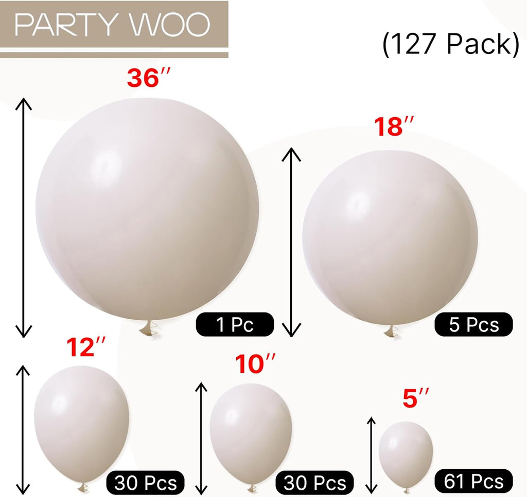 PartyWoo White Sand Balloon Arch Kit - 127pcs in Various Sizes for Elegant Wedding & Baby Shower Decor | Off White, Beige, Cream, Ivory