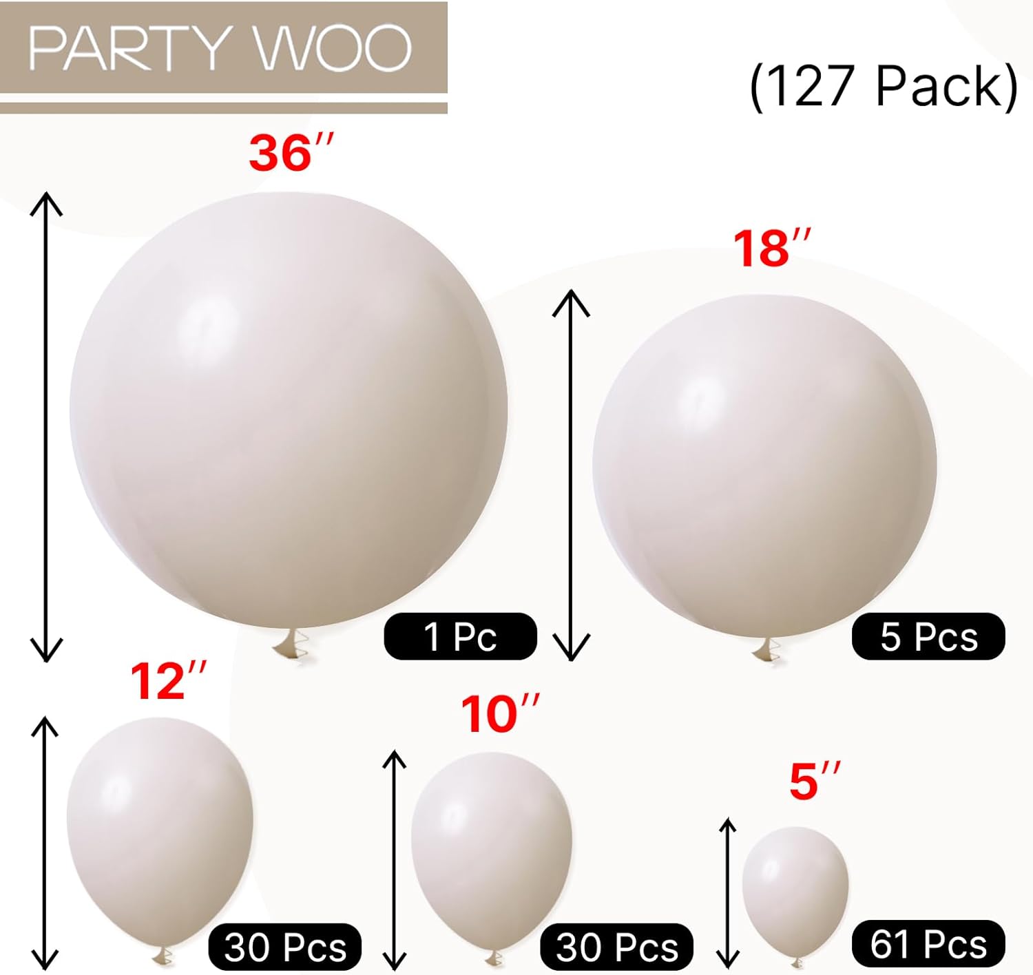 PartyWoo White Sand Balloon Arch Kit - 127pcs in Various Sizes for Elegant Wedding & Baby Shower Decor | Off White, Beige, Cream, Ivory