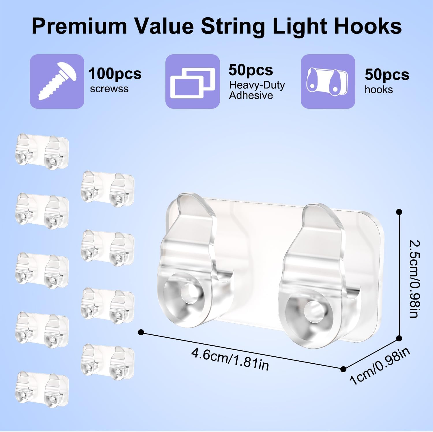 Skiennix Outdoor Light Clips - 50 Heavy-Duty Waterproof Adhesive Clips for LED Hanging Decor